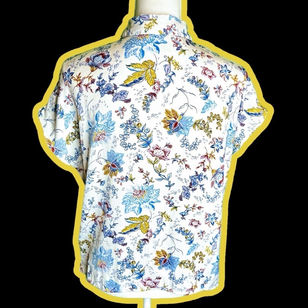 Joie White Silk-Feel Jewel-Tone Fall Floral Botanical Button Up Blouse Size S - Picture 8 of 11